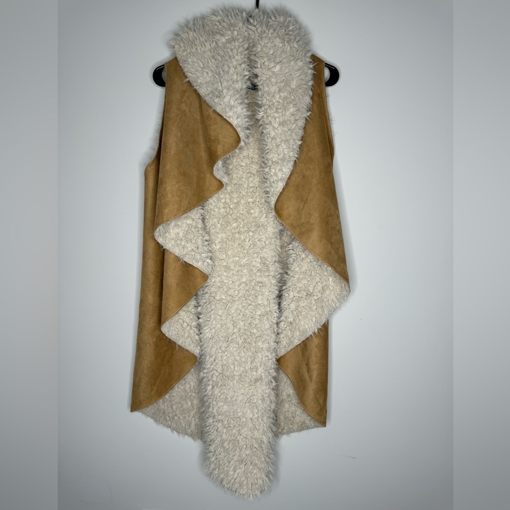 Akira black label brown suede and faux fur long draping vest one size fits most